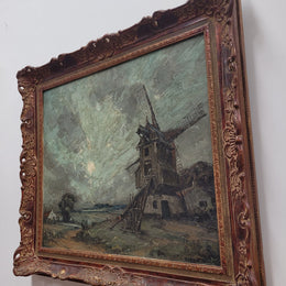 Late 19th century Dutch impressionist signed oil on canvas depicting "Windmill Landscape". It is in good original detailed condition and has been sourced from France.