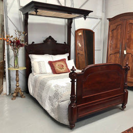 Antique Carved Mahogany Half Tester Poster Bed