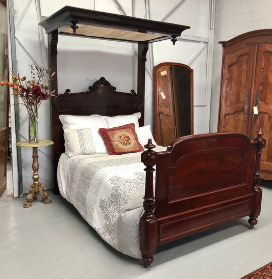 Antique Carved Mahogany Half Tester Poster Bed
