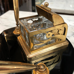 Round Art Deco Brass & Glass Ink Well