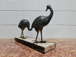 Fabulous French Art Deco Cold Painted Spelter Ibis Birds on a Stylized Art Deco Marble Base | Antique & Vintage | Moonee Ponds Antiques | Australia Wide Delivery