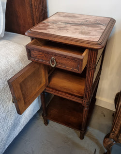 Elegant Louis XVI Style French Oak Queen Size Bed & Matching Marble Top Bedsides | Antique & Vintage | Moonee Ponds Antiques | Australia Wide Delivery