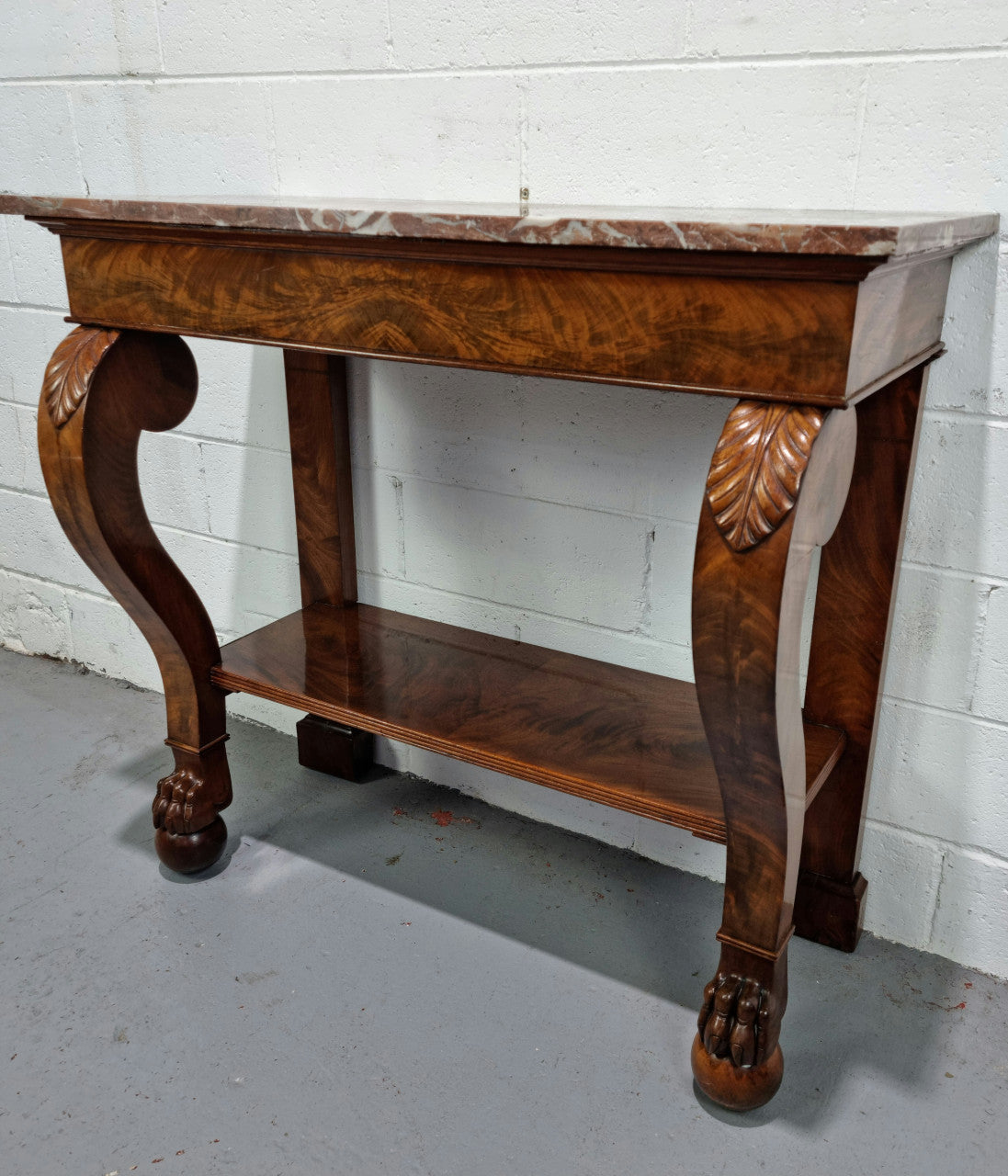 Beautiful 19 th century French mahogany console table with a lovely marble top. In good original detailed condition.