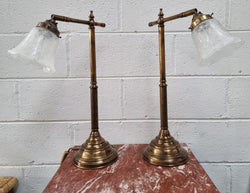 Pair of Tall Antique Style Table Lamps With Glass Floral Etched Shades | Antique & Vintage | Moonee Ponds Antiques | Australia Wide Delivery