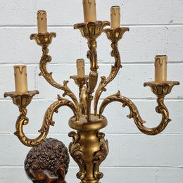 19th century wooden Italian Blackamoor floor lamp, with six-arm candelabra. Beautifully painted with gesso, gilt and in good original condition. Re-wired to Australian safety standards and ready to use.
