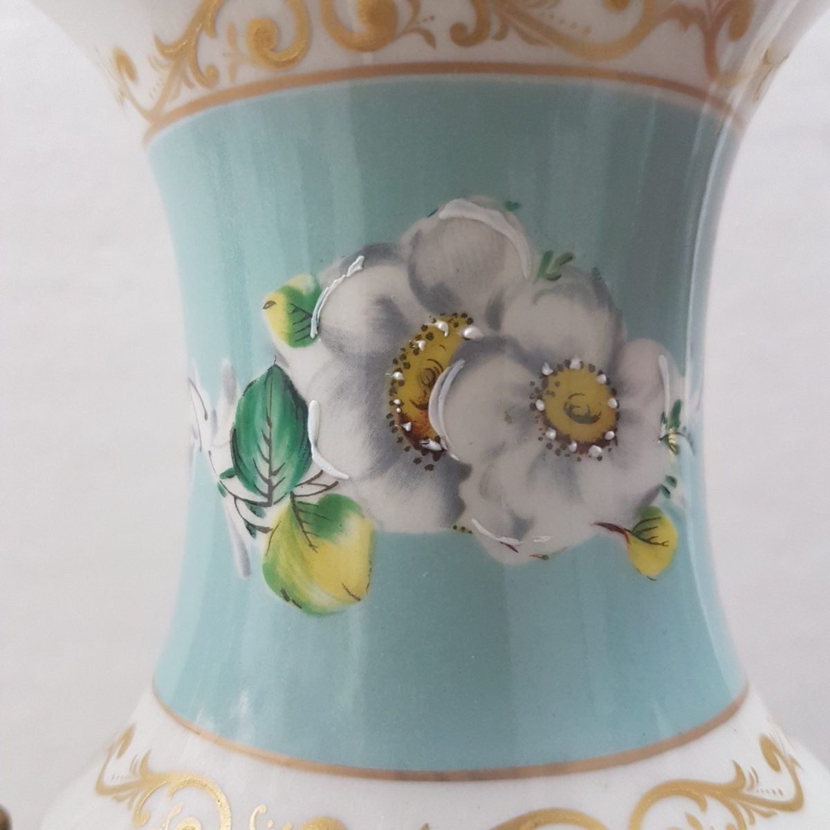 French White and Turquoise Ace Decor De Paris Porcelain Vase