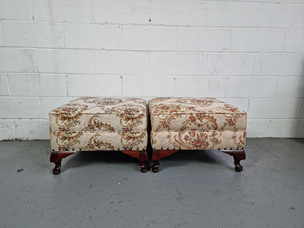 Vintage Square Mahogany Tapestry Foot Stool | Antique & Vintage | Moonee Ponds Antiques | Australia Wide Delivery