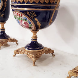 French Three-piece Sevres Style Porcelain Vase