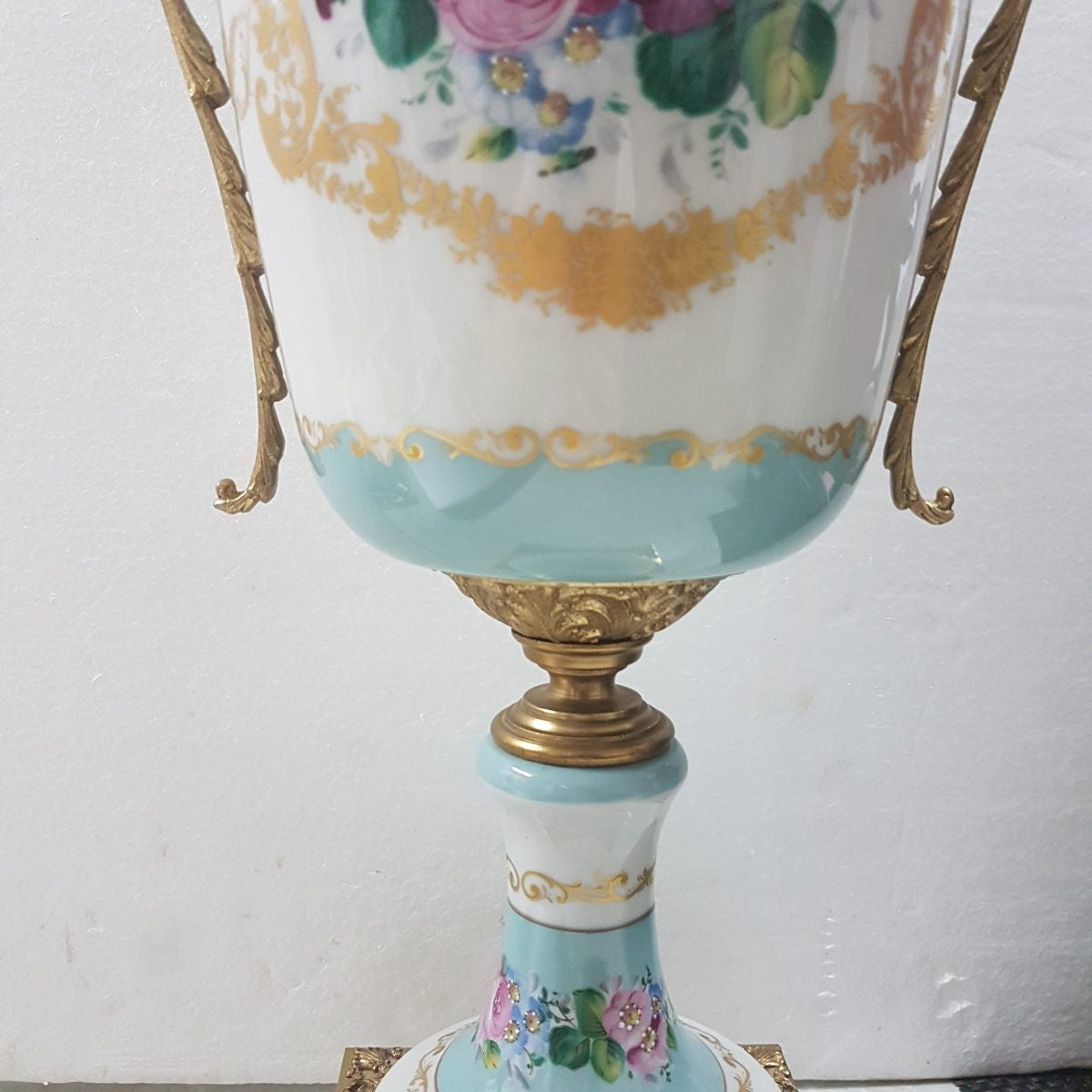 French White and Turquoise Ace Decor De Paris Porcelain Vase