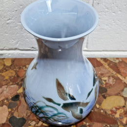 Lovely vintage vase by Falconware potteries, featuring ducks flying over reeds on a lake. It has some crazing, but no damage. Good condition, commensurate with the age, please view photos.
