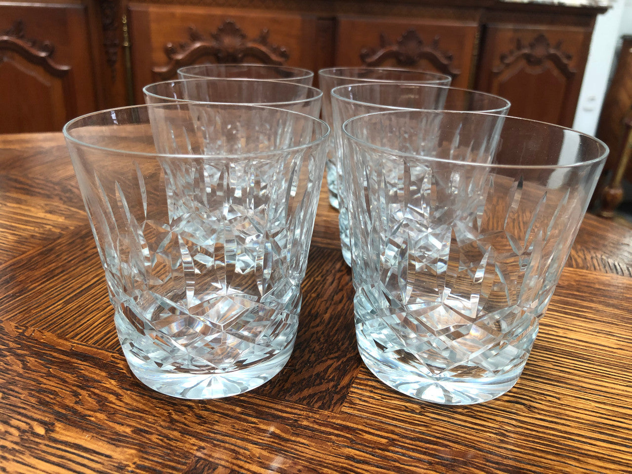 Set Of Six Lead Hand Cut Crystal Whiskey Glasses