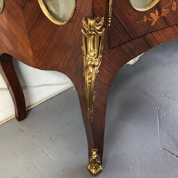 19th Century ornate French Walnut marquetry inlay display cabinet. Has beautiful ornate ormolu mounts and its original glass. In good original detailed condition.