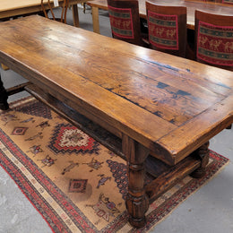 Large impressive 19th century 2.5 meter Antique French Oak farmhouse table. Loads of character with a stunning solid thick top and has a long drawer at one end. Sourced from France and in good original detailed condition.