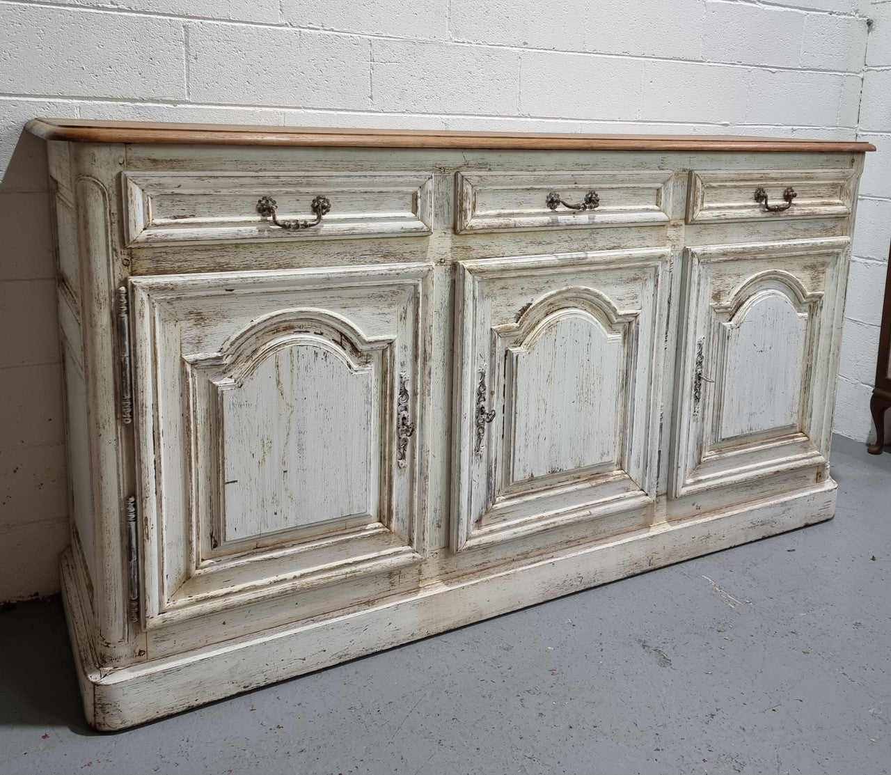 19th Century French Painted Three Door Oak Buffet