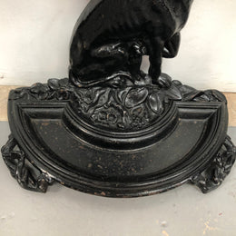 Black Cast Iron Umbrella Stand Displaying A Dog Under A Tree