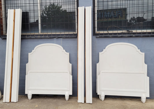 Two attractive vintage French chalk painted king single Art Deco beds. They have been sourced from France and are in good original condition.