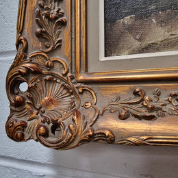 Beautiful signed oil on canvas of a still life framed in an ornate frame. Sourced in France and in good original condition.