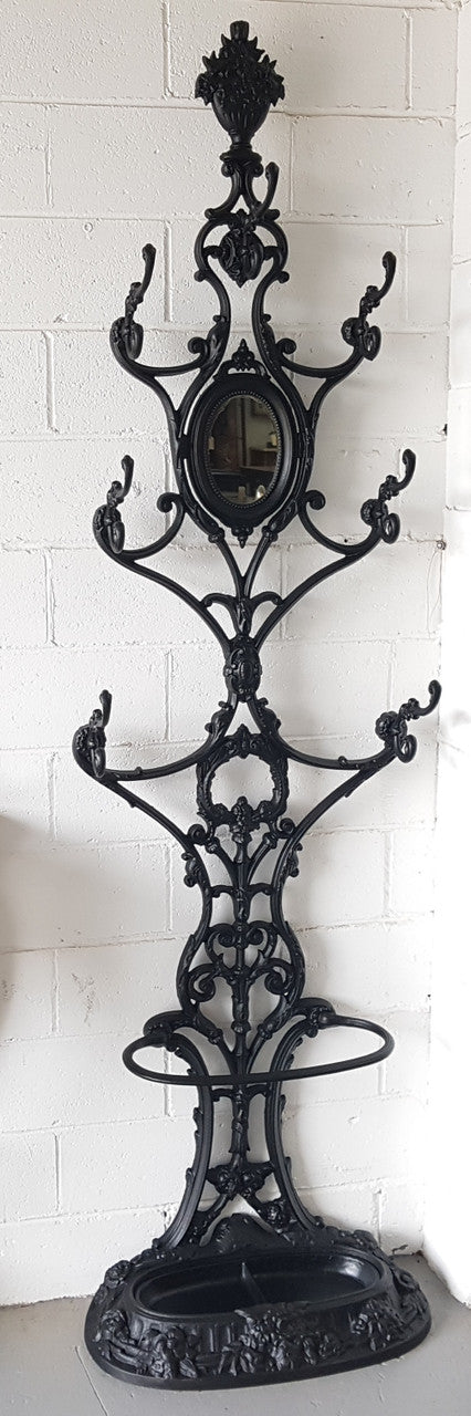 Highly Decorative French Antique Painted Cast Iron Hallstand