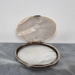 Stunning Oval Georgian Silver & Carved Mother of Peral Snuff Box