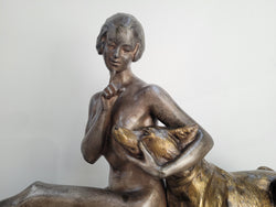 French Art Deco Brozne Statue Of Lady & German Shepard Signed by Louis Riche (1877-1949) | Antique & Vintage | Moonee Ponds Antiques | Australia Wide Delivery