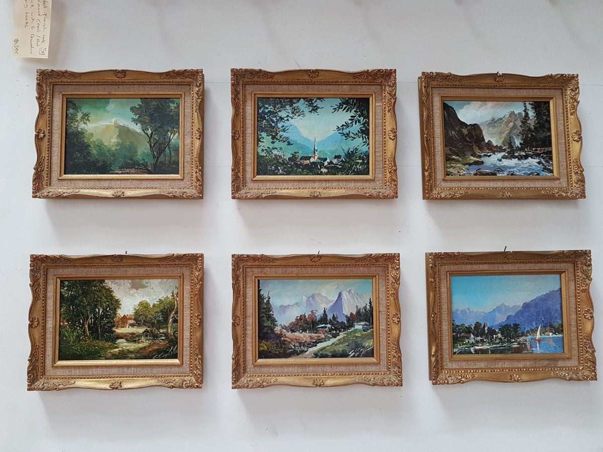 A Set Of Six Small Decorative Oil On Board Italian Singed Paintings