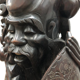 Antique Chinese hand carved Rosewood Immortal "Shou Xing" God of longevity lamp base. Profusely inlaid with brass cloisons. Meiji period Circa 1880.