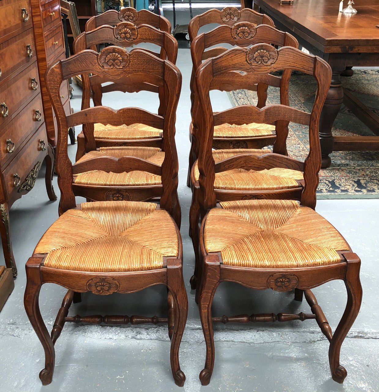 Antique Set Of Six French Oak Rush Seat Dining Chairs | Antique & Vintage | Moonee Ponds Antiques | Australia Wide Delivery