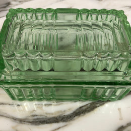 Green Depression Glass Butter Dish