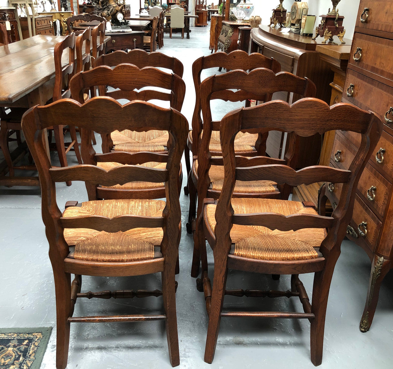 Antique Set Of Six French Oak Rush Seat Dining Chairs | Antique & Vintage | Moonee Ponds Antiques | Australia Wide Delivery