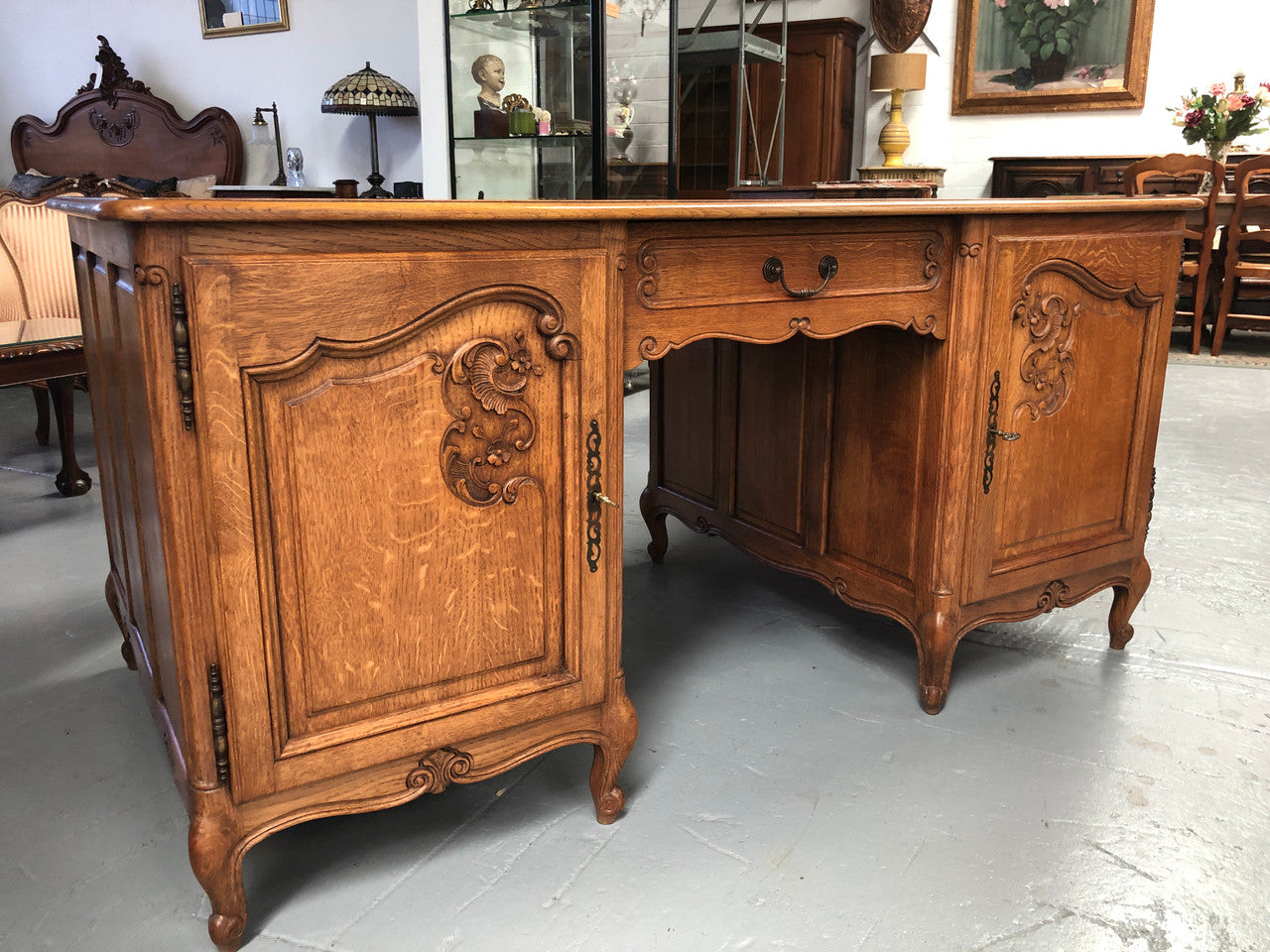 Lovely Carved French Oak Partners Desk | Antique & Vintage | Moonee Ponds Antiques | Australia Wide Delivery