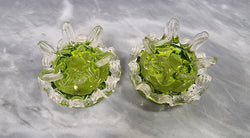 Pair of Victorian Green Glass Open Salt Bowl With Frilled Edging | Antique & Vintage | Moonee Ponds Antiques | Australia Wide Delivery