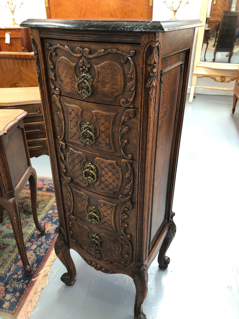 Beautiful Antique Carved Chest Of Five Drawers | Antique & Vintage | Moonee Ponds Antiques | Australia Wide Delivery
