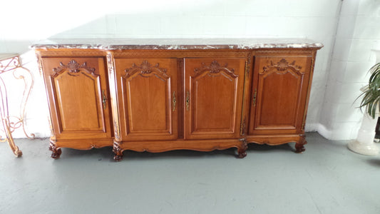 A Superb French Louis XV Style Cherry Wood Marble Top Sideboard
