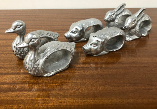 Set Of Six Vintage Animal Serviette Ring Holders
