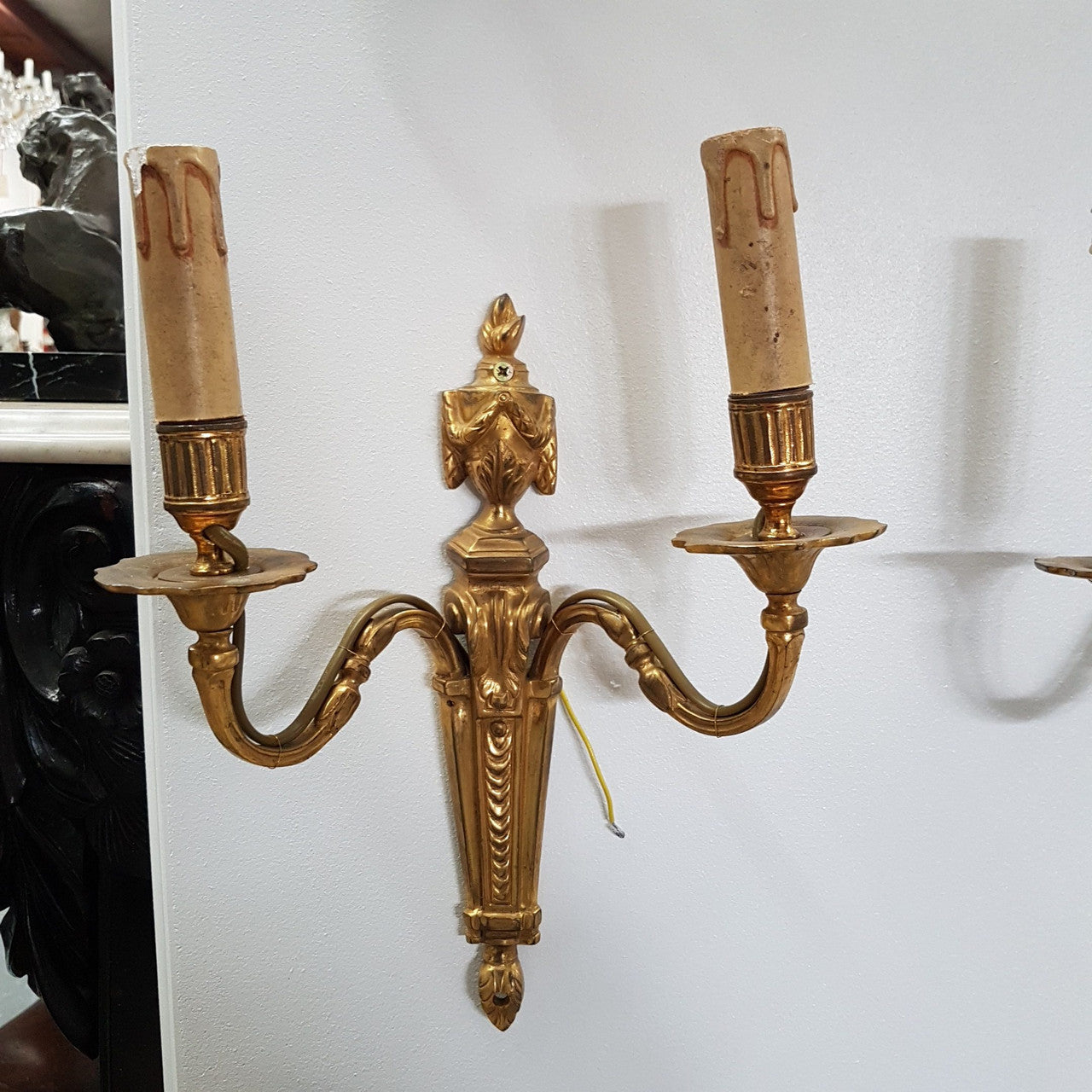 A Pair Of French Empire Style Brass Wall Lights-Sconces | Antique & Vintage | Moonee Ponds Antiques | Australia Wide Delivery