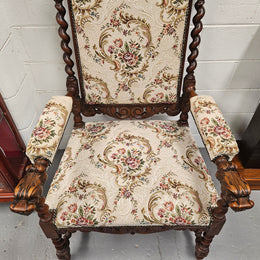 Early 19th Century French renaissance beautifully carved chair with stunning new upholstery. In good original condition with new upholstery.
