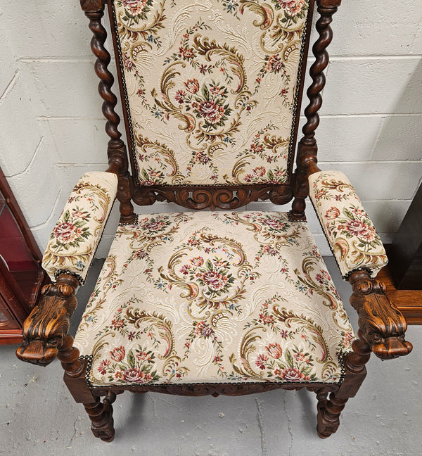 Early 19th Century French renaissance beautifully carved chair with stunning new upholstery. In good original condition with new upholstery.