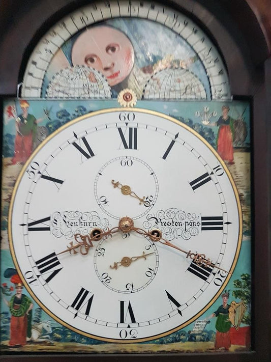 Late Georgian Flame Mahogany Case Moon Phase Dial Grandfather Clock