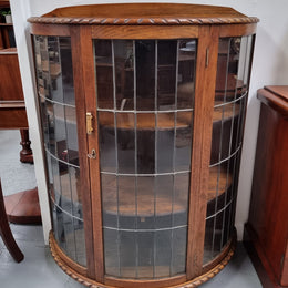 Vintage Australian Oak Half Round Leadlight Display Cabinet
