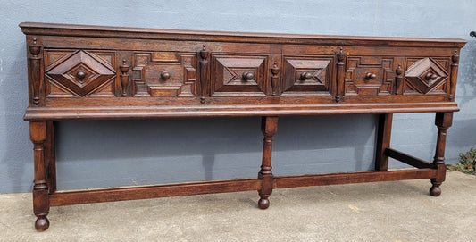 19th Century French Oak Henry the 2nd style console/side table/ TV unit with two drawer with beautiful carvings. It is in good original detailed condition.