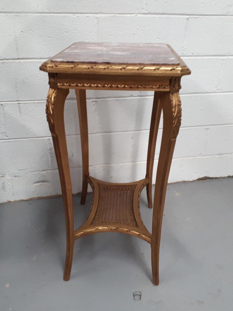 Antique French 19th century inset marble top & giltwood side/salon table. In good condition. Circa 1890.