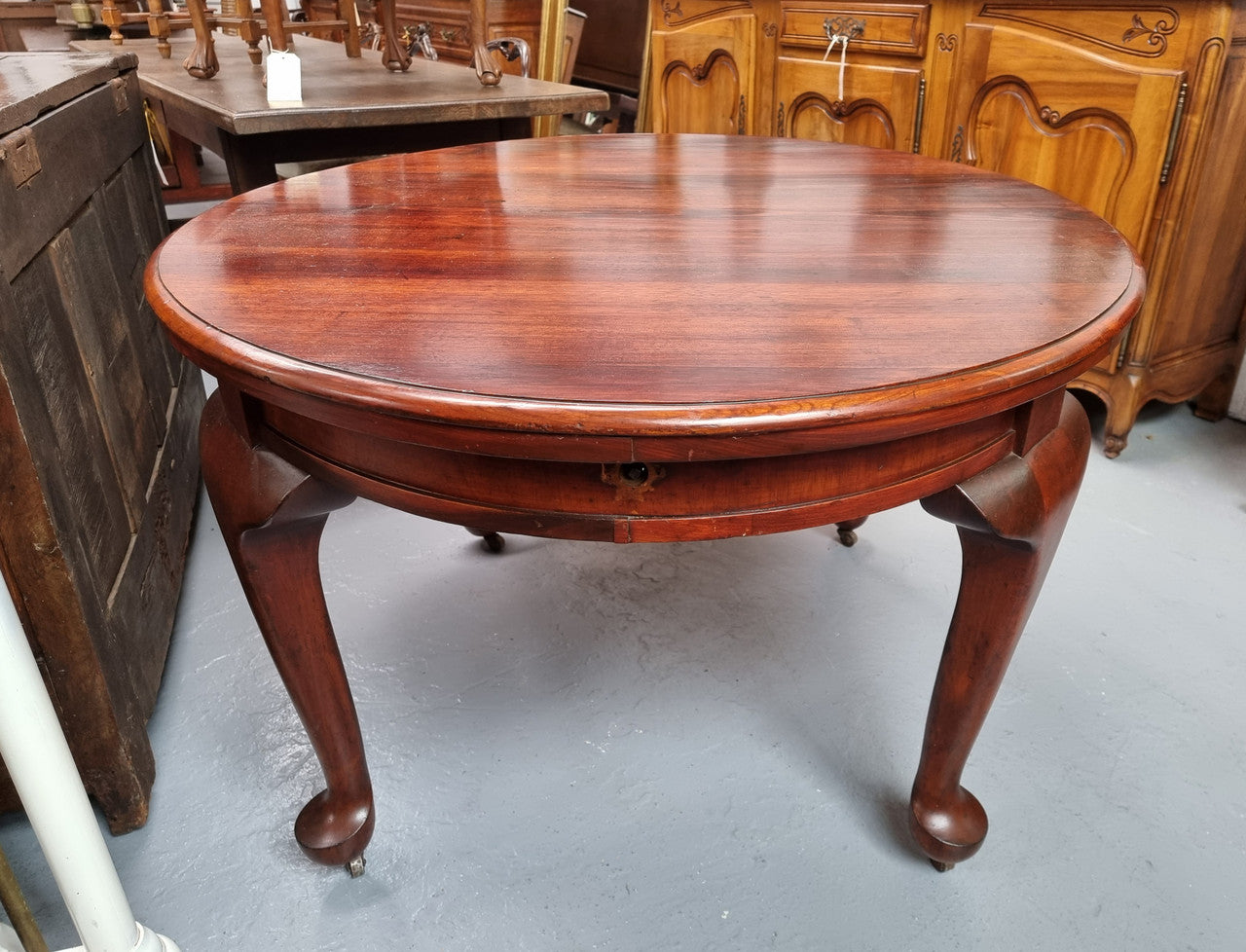 Australian Blackwood Fixed Oval Dining Table with Queen Anne Legs and Castors