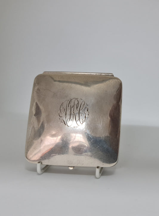 Gorgeous antique sterling silver box with engravement on top of lid, Marked.