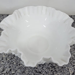 Charming frilled edge “Fenton” milk glass bowl. It is in good original condition, please view photos as they help form part of the description.