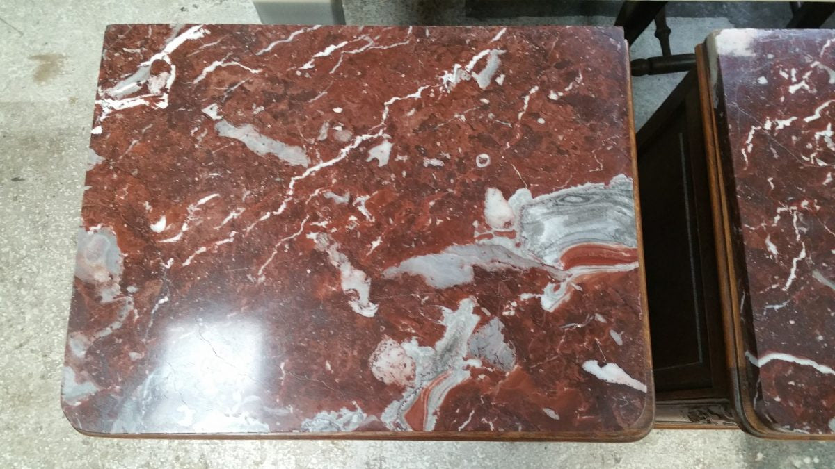 French Walnut Marble Top Bedside Cabinets | Antique & Vintage | Moonee Ponds Antiques | Australia Wide Delivery