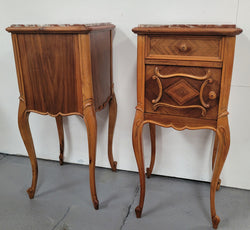 Pair French Walnut Louis XV Style Bedside Cabinets With Inset Rouge Carrera Marble Top | Antique & Vintage | Moonee Ponds Antiques | Australia Wide Delivery
