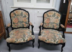 Antique 19th Century Louis XV Style Ebonized Upholstered Armchairs | Antique & Vintage | Moonee Ponds Antiques | Australia Wide Delivery