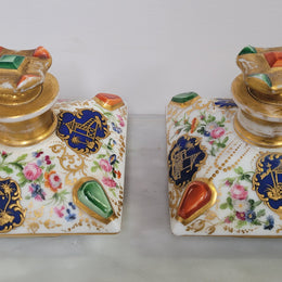 Rare Pair of Cushion Shaped Old Paris Porcelain Scent Bottles