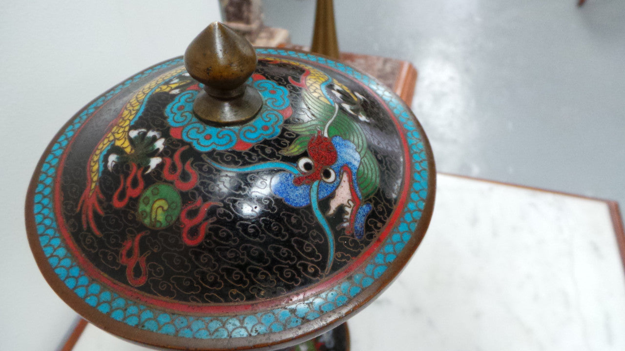 A Rare Antique Chinese Cloisonné Covered Censer With Five-Clawed Dragon | Antique & Vintage | Moonee Ponds Antiques | Australia Wide Delivery