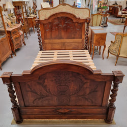 French 19th Century Walnut Henry II Style Queen Sized Bed with Barley Twist posts | Antique & Vintage | Moonee Ponds Antiques | Australia Wide Delivery